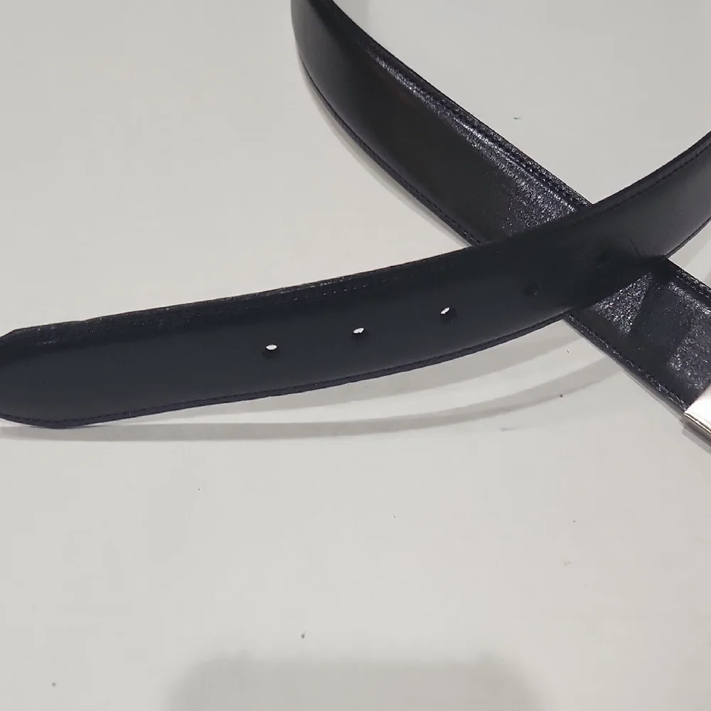 Bosca Black Leather Belt with Silver Buckle